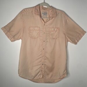 Tommy Bahama Button Up Tencel‎ Shirt Size Small Orange Short Sleeve Collared